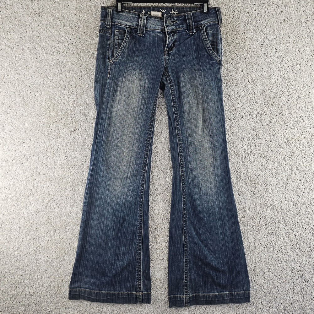 Vintage Y2K Industrial Cotton Flare 11" Wide Leg Low Rise Jeans Sz 3 29x30.5